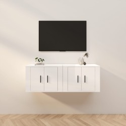 2 db magasfényű fehér fali tv-szekrény 57 x 34,5 x 40 cm
