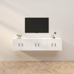 3 db magasfényű fehér fali tv-szekrény 57 x 34,5 x 40 cm
