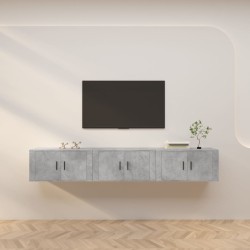 3 db betonszürke fali tv-szekrény 80 x 34,5 x 40 cm