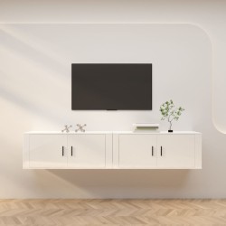 2 db magasfényű fehér fali tv-szekrény 100 x 34,5 x 40 cm