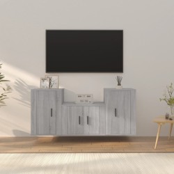 3 részes szürke sonoma színű szerelt fa tv-szekrényszett