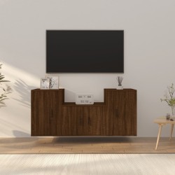 3 részes barna tölgy színű szerelt fa tv-szekrényszett