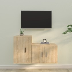 2-részes sonoma-tölgyszínű szerelt fa tv-szekrényszett