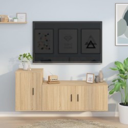 2-részes sonoma-tölgyszínű szerelt fa tv-szekrényszett