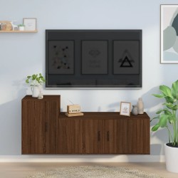 2 részes barna tölgyszínű szerelt fa tv-szekrényszett