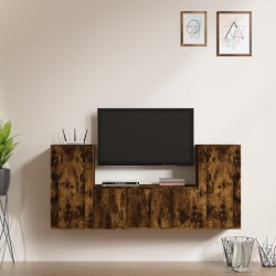 3 részes füstös tölgy színű szerelt fa tv-szekrényszett