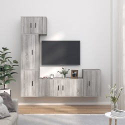 5 részes szürke sonoma színű szerelt fa tv-szekrényszett