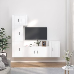 5 részes magasfényű fehér szerelt fa tv-szekrényszett