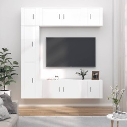7 részes magasfényű fehér szerelt fa tv-szekrényszett