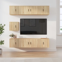 7 részes sonoma tölgyszínű szerelt fa tv-szekrényszett