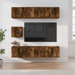 7 részes füstös tölgy színű szerelt fa tv-szekrényszett