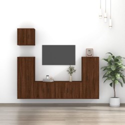 5 részes barna tölgy színű szerelt fa tv-szekrényszett