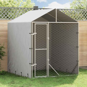 Ezüstszínű horganyzott acél kutyakennel tetővel 2x2x2,5 m