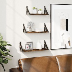 3 részes füstölt tölgy színű szerelt fa fali polc szett