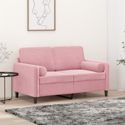 2 személyes rózsaszín bársony kanapé díszpárnákkal 120 cm