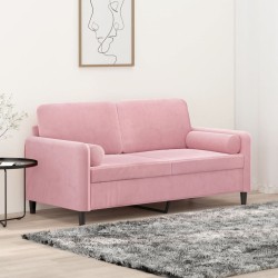 2 személyes rózsaszín bársony kanapé díszpárnákkal 140 cm