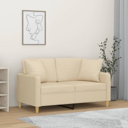 2 személyes krémszínű szövet kanapé díszpárnákkal 120 cm