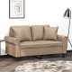 2 személyes cappuccino színű műbőr kanapé díszpárnákkal 120 cm