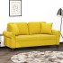 2 személyes sárga bársony kanapé díszpárnákkal 140 cm