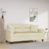 2 személyes krémszínű műbőr kanapé díszpárnákkal 140 cm