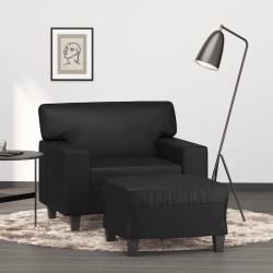 Fekete műbőr kanapéfotel lábtartóval 60 cm