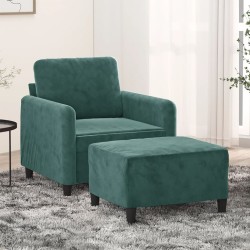 Sötétzöld bársony kanapéfotel lábtartóval 60 cm