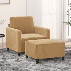 Barna bársony kanapéfotel lábtartóval 60 cm