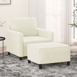 Krémszínű bársony kanapéfotel lábtartóval 60 cm