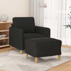 Fekete szövet kanapéfotel lábtartóval 60 cm