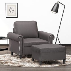 Szürke műbőr kanapéfotel lábtartóval 60 cm