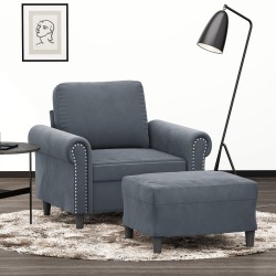 Sötétszürke bársony kanapéfotel lábtartóval 60 cm