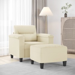 Krémszínű műbőr kanapéfotel lábtartóval 60 cm