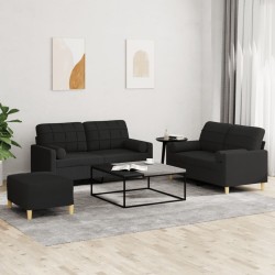3 részes fekete szövet ülőgarnitúra párnákkal
