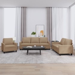 3 részes kávészínű műbőr ülőgarnitúra párnákkal