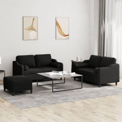 3 részes fekete szövet ülőgarnitúra párnákkal