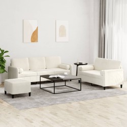 3 részes krémszínű bársony ülőgarnitúra párnákkal