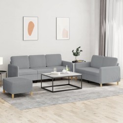 3 részes világosszürke szövet ülőgarnitúra párnákkal