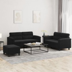 3 részes fekete mikroszálas szövet ülőgarnitúra párnákkal