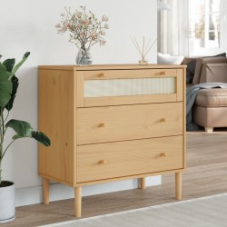 Senja barna rattan hatású tömör fenyőfa komód 80 x 40 x 80 cm
