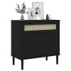 Senja fekete rattan hatású tömör fenyőfa komód 80 x 40 x 80 cm