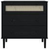 Senja fekete rattan hatású tömör fenyőfa komód 80 x 40 x 80 cm