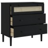 Senja fekete rattan hatású tömör fenyőfa komód 80 x 40 x 80 cm