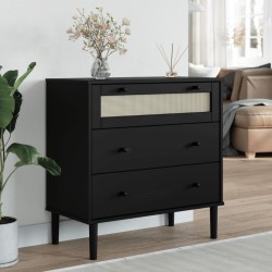 Senja fekete rattan hatású tömör fenyőfa komód 80 x 40 x 80 cm