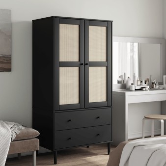 Senja fekete rattanhatású ruhásszekrény 90 x 55 x 175 cm