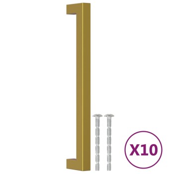 10 db aranyszínű rozsdamentes acél szekrényfogantyú 192 mm