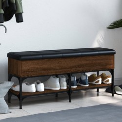 Barna tölgy színű szerelt fa cipőtároló pad 102 x 32 x 45 cm