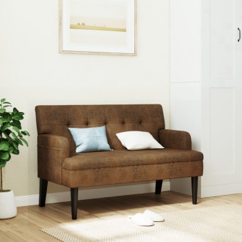 Barna műbőr pad háttámlával 112x65,5x75 cm