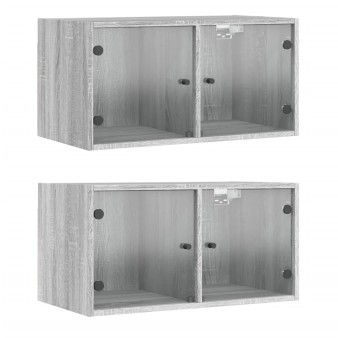2 db szürke sonoma faliszekrény üvegajtókkal 68,5 x 37 x 35 cm