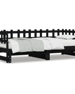 Fekete tömör fenyőfa kihúzható kanapéágy 2 x (80 x 200) cm