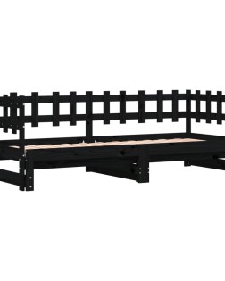 Fekete tömör fenyőfa kihúzható kanapéágy 2 x (80 x 200) cm